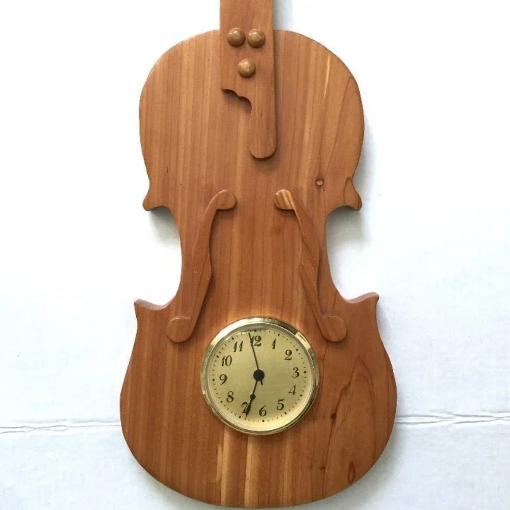 Wood Guitar Shape Wall Hanging Clock - Picture 3 of 12
